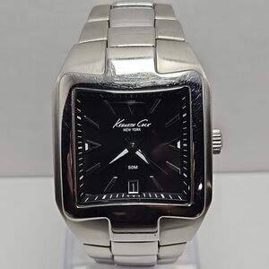 Mens Kenneth Cole 36mm Date Silver Tone Black Stainless Watch KC3405 New Battery